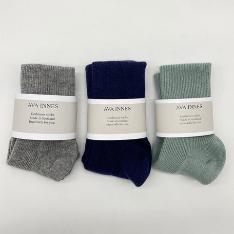 Set Of 3 Luxury Ladies Ribbed Cashmere Socks - heather - Ava Innes - Made Scotland