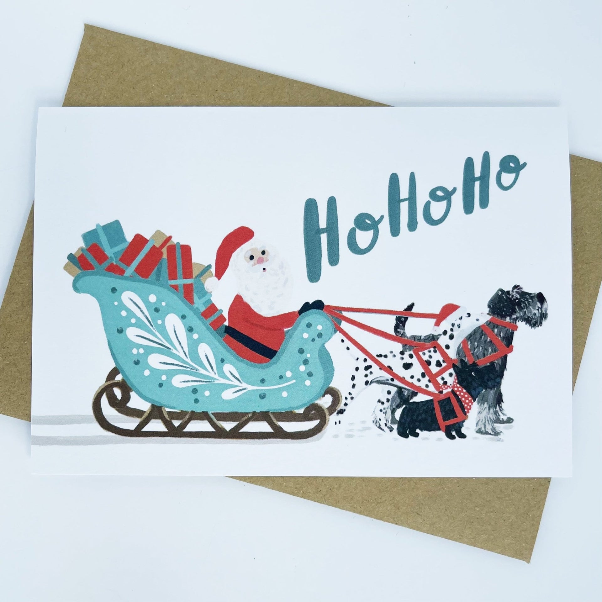 Sleigh & Dogs - Ho Ho Ho Christmas Card - Made Scotland