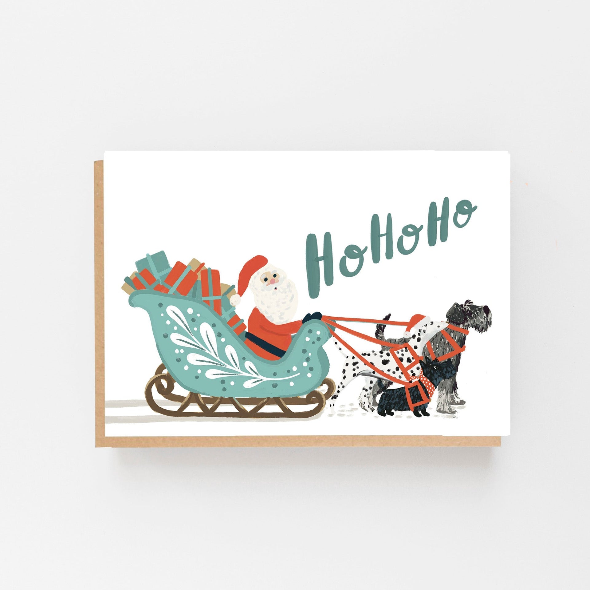 Sleigh & Dogs - Ho Ho Ho Christmas Card - Made Scotland
