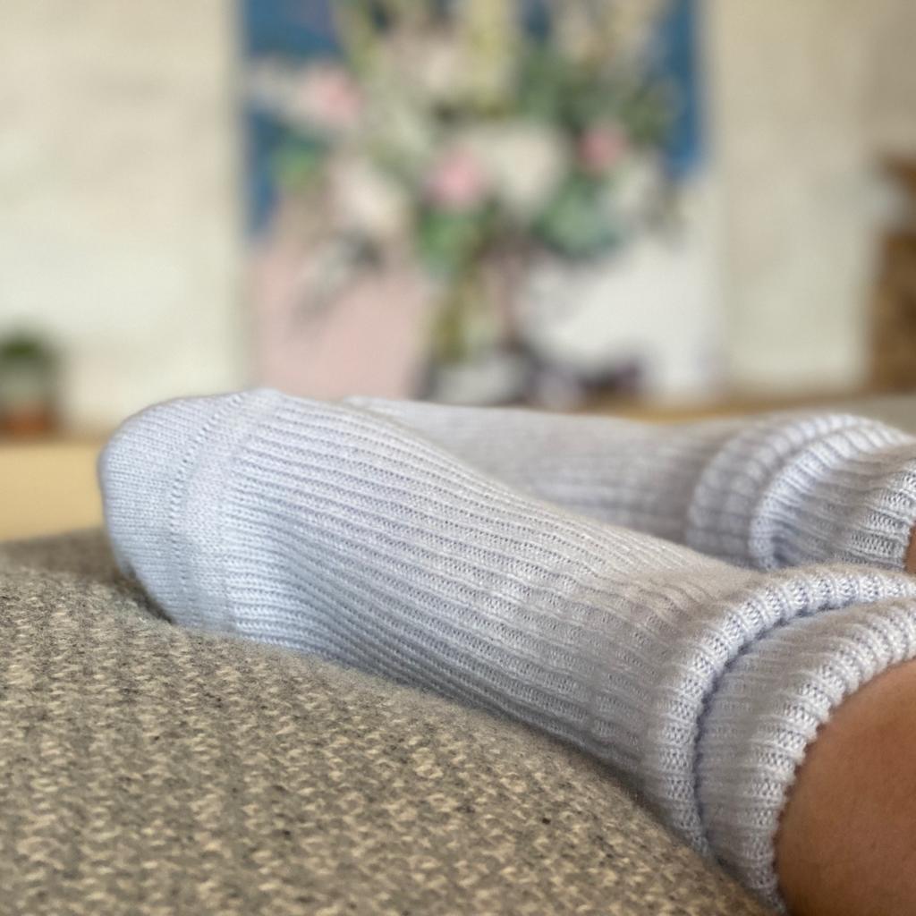 Soft Blue Luxury Pure Cashmere Bed Socks - Made Scotland