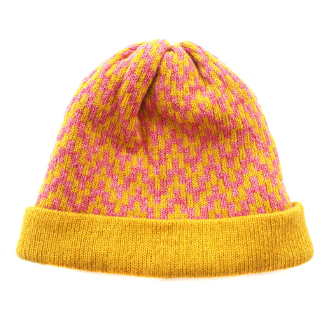 Stepped Chevron Beanie - Pink/Yellow - Kathleen Moodie - Made Scotland