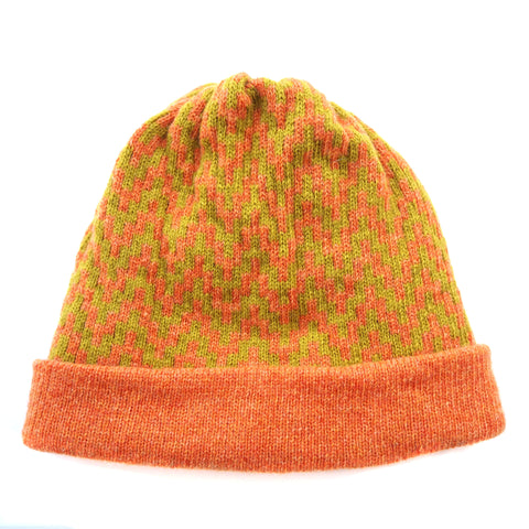 Stepped Chevron Beanie - Orange/Lime - Kathleen Moodie - Made Scotland