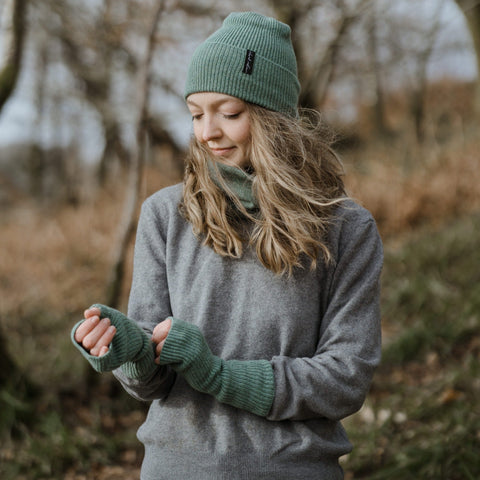 Unisex Moss Green Winter Wrist Warmers - Island Nation Studio - Made Scotland