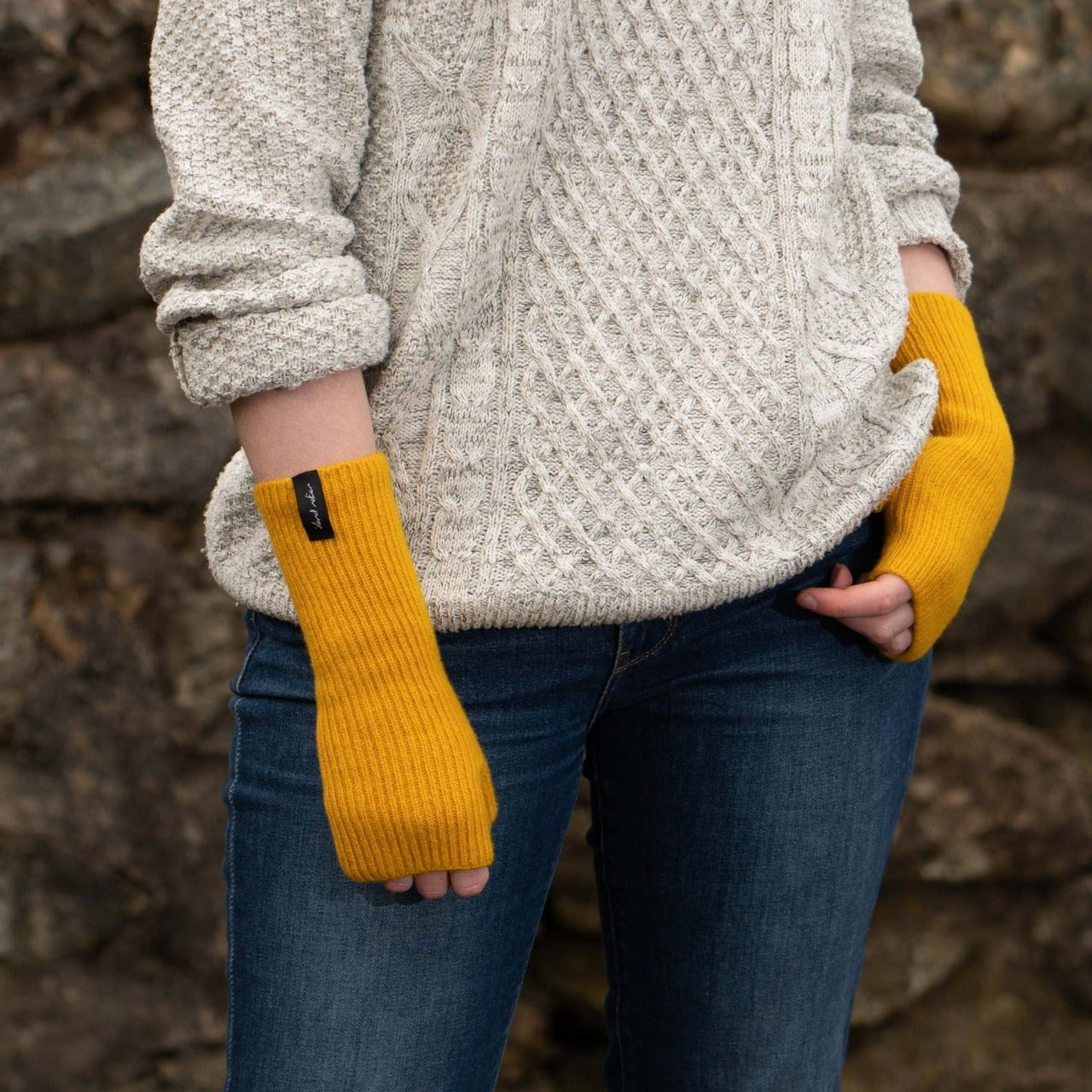 Unisex Mustard yellow wrist warmers - Made Scotland