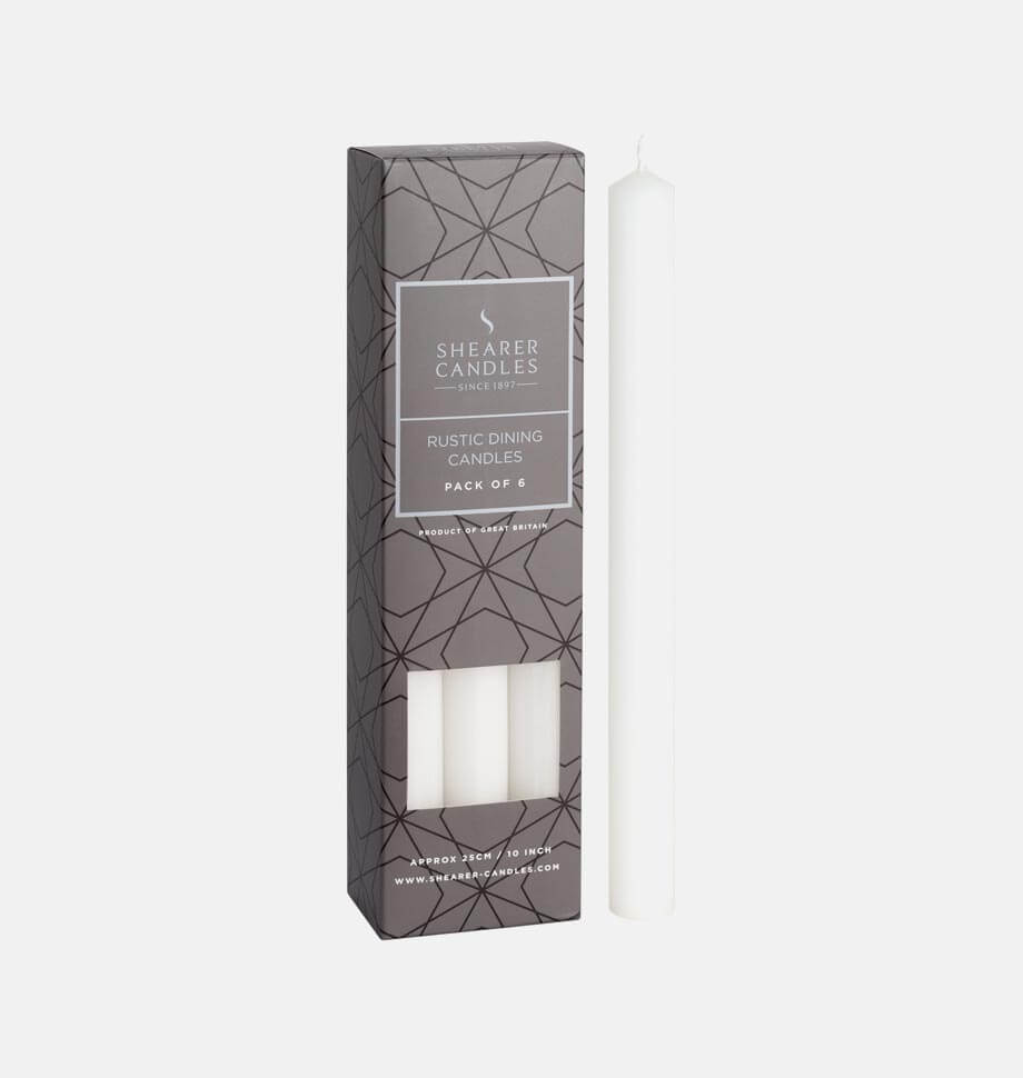White 10 inch Dinner Candles x 6 - Made Scotland