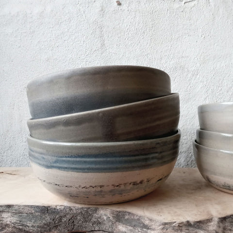 Wide dinner bowls - Pale Gray - Sea Drift Pottery - Made Scotland