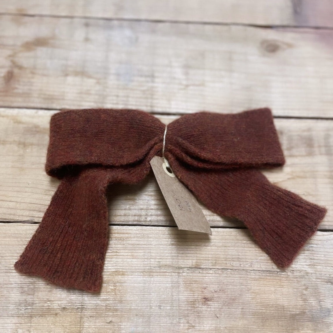 x4 Ready to Ship Chunky Knitted Hair Ribbons in Rust - 100% Wool - Made Scotland